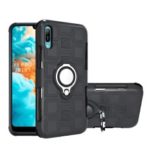 Geometric Pattern TPU PC Hybrid Case with Magnetic Car Mount Ring Holder for Huawei Y6 Pro (2019) – Black