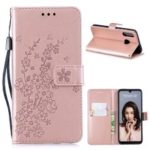 Imprint Plum Blossom Leather Wallet Case for Huawei P30 Lite / nova 4e – Rose Gold