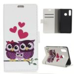 Pattern Printing Leather Wallet Case for Huawei Nova 5i / P Smart Z / Y9 Prime 2019 – Owls and Hearts