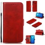 PU Leather Stand Wallet Case for Huawei Y6 (2019, with Fingerprint Sensor) / Y6 Prime (2019) – Red