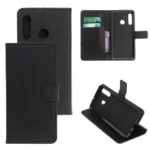 Litchi Skin Leather Wallet Stand Case for Huawei Nova 5i / P Smart Z / Y9 Prime 2019 – Black