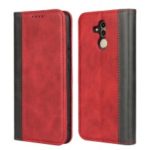 Bi-color Splicing Magnetic Case Stand Leather Wallet Case for Huawei Mate 20 Lite / Maimang 7 – Red