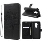 Imprint Cat and Tree Pattern Leather Wallet Case for Motorola Moto G7 Play (EU Version) – Black