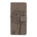 Imprint Cat and Tree Wallet Stand PU Leather Case for Motorola Moto G7 Power (EU Version) – Grey