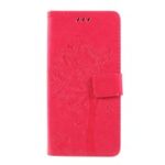 Imprint Cat and Tree Wallet Stand PU Leather Case for Motorola Moto G7 Power (EU Version) – Rose