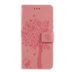 Imprint Cat and Tree Wallet Stand PU Leather Case for Motorola Moto G7 Power (EU Version) – Pink