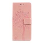 Imprint Cat and Tree Wallet Stand PU Leather Case for Motorola Moto G7 Power (EU Version) – Rose Gold
