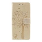 Imprint Cat and Tree Wallet Stand PU Leather Case for Motorola Moto G7 Power (EU Version) – Gold