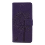 Imprint Cat and Tree Wallet Stand PU Leather Case for Motorola Moto G7 Power (EU Version) – Dark Purple