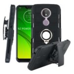 Geometric Pattern TPU PC Belt Clip Hybrid Phone Case for Motorola Moto G7 Power (EU Version) [with Kickstand and Magnetic Iron] – Black