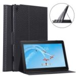 WY-1595A Carbon Fiber Texture PU Leather Stand Casing for Lenovo Tab E10 TB-X104F – Black