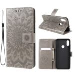 Imprint Sunflower Wallet Leather Stand Case for Xiaomi Redmi 7 / Redmi Y3 – Grey