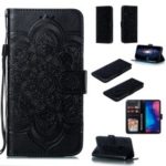 For Xiaomi Redmi Note 7/Note 7 Pro (India) Imprint Mandala Flower Leather Wallet Cover Phone Case – Black