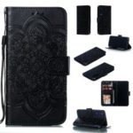 For Xiaomi Mi 9 SE Imprint Mandala Flower Phone Cover Wallet Leather Case – Black