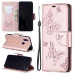 Imprint Butterfly Leather Wallet Case for Xiaomi Redmi 7 / Redmi Y3 – Rose Gold