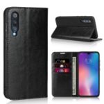 Crazy Horse Wallet Stand Genuine Leather Case for Xiaomi Mi 9 – Black