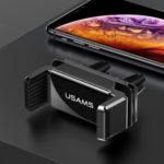 USAMS US-ZJ045 Air Outlet Double Clasp Gravity Car Air Vent Mount Stand Phone Holder for Samsung Xiaomi Apple Huawei Etc. – All Black