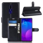 Litchi Skin PU Leather Magnetic Wallet Stand Case for OPPO F11 – Black