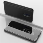 For Oppo Reno Plated Mirror Surface View Window Leather Stand Cover – Black