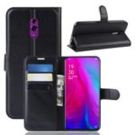 Litchi Skin Wallet Leather Stand Case for Oppo Reno – Black