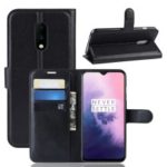 Litchi Texture Wallet Stand Leather Protective Phone Case for OnePlus 7 – Black