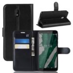 Litchi Skin PU Leather Magnetic Wallet Stand Case for Nokia 1 Plus – Black