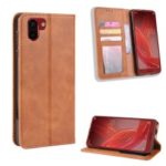 Vintage Style PU Leather Wallet Phone Cover for Sharp Aquos R2/SH-03K/SHV42 – Brown