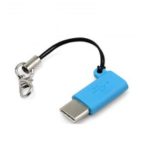 XQ-A001 Micro USB to Type-C Charging Data Sync Adapter with Anti-lost Strap – Blue