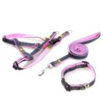 3Pcs/Set Denim Heavy Duty Pet Dog Collar Leash – Pink / Size: S