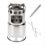 Portable Wood Stove Firewoods Furnace Outdoor Stainless Steel Cooking Stove with Tong and Blowtube