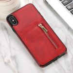 PU Leather Coated TPU Phone Back Case with Zipper for iPhone XS Max – Red
