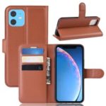 Litchi Skin Leather Wallet Stand Case for iPhone (2019) 6.1-inch – Brown