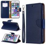 Litchi Texture Leather Wallet Stand Case for iPhone 6 Plus – Dark Blue