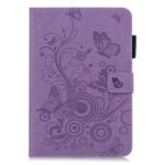 Imprint Butterfly Flower Leather Wallet Tablet Case for iPad mini (2019) 7.9 inch/mini 4/3/2/1 – Purple
