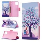 Cross Texture Pattern Printing Wallet Stand Leather Case for iPhone (2019) 6.5-inch – Couple Owls and Tree