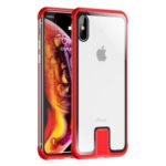LENUO Leshield Series Pull Push Metal Frame+Glass Phone Shell Case for iPhone XS Max 6.5 inch – Red