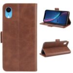 Magnetic Double Clasp Leather Wallet Stand Case for iPhone XR 6.1 inch – Coffee