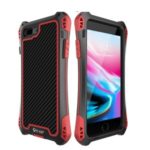 R-JUST AMIRA Series Drop-resistant Carbon Fiber Texture Silicone + Metal Phone Case with Tempered Glass Screen Protector for iPhone 8 Plus/7 Plus 5.5 inch – Red / Black