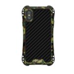 R-JUST Carbon Fiber Texture Silicone + Metal 360° Whole-surround Protective Case with Tempered Glass Screen Protector for iPhone XS/S – Black / Camoufage