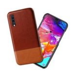 KSQ Bi-color Splicing Leather Phone Case for Samsung Galaxy A70 – Dark Brown/Light Brown