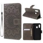 Imprint Sunflower Wallet Leather Stand Case for Samsung Galaxy A20e – Grey