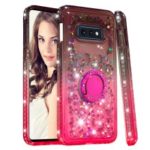Rhinestone Decor Gradient Glitter Powder Quicksand TPU Shell with Finger Ring Buckle for Samsung Galaxy S10e – Brown/Red