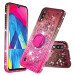Rhinestone Decor Gradient Glitter Powder Quicksand TPU Cover with Finger Ring Buckle for Samsung Galaxy A10/M10 – Brown/Red