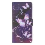 Pattern Printing Leather Wallet Stand Case for Samsung Galaxy A20/A30 – Purple Butterflies