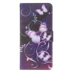Pattern Printing Leather Wallet Stand Case for Samsung Galaxy A20/A30 – Purple Butterflies