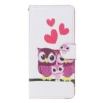 Pattern Printing Leather Wallet Stand Case for Samsung Galaxy A20/A30 – Hearts and Owls