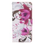 Pattern Printing Leather Wallet Stand Case for Samsung Galaxy A20/A30 – Purple Flowers
