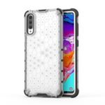 Honeycomb Pattern Shock-proof TPU + PC + Silicone Hybrid Phone Cover for Samsung Galaxy A70 – White