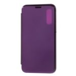 View Window Plated Mirror Surface Leather+PC Phone Case for Samsung Galaxy A20 Core – Purple