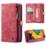 CASEME 2-in-1 Multi-slot Wallet Vintage Split Leather Phone Case for Samsung Galaxy A50 – Red